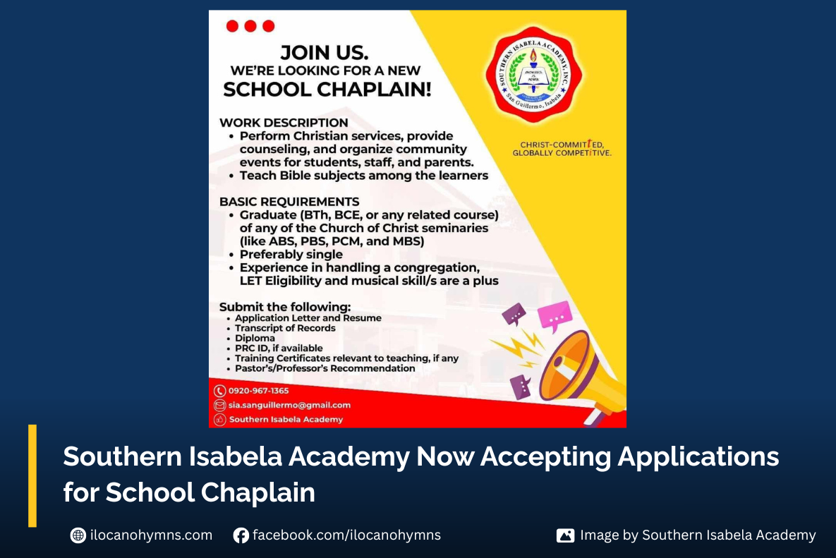Southern Isabela Academy Now Accepting Applications for School Chaplain
